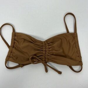 Aerie Ruched Swim Bikini Top Tan Brown Small Swimsuit Bandeau Ties Strappy